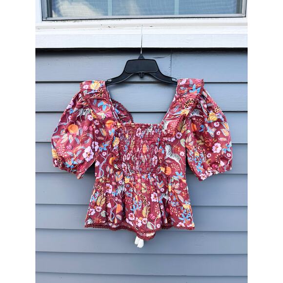 NWT ANTHROPOLOGIE MAEVE Ruffled Tie Front Blouse Safari Print Small S - Picture 7 of 7